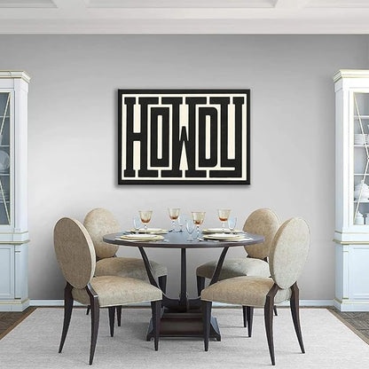QIYFFBN Framed Vintage Funky Big Howdy Canvas Wall Art Western Modern Design Wall Decor Black and White Southwestern Country Ranch Sign Picture Print Minimalism Living Room(16x24in Framed)