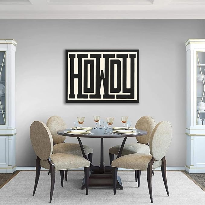 QIYFFBN Framed Funky Big Howdy Canvas Wall Art Western Modern Decor Black and White Southwestern Country Ranch Sign Picture Print Minimalism Trendy Farmhouse Living Room Poster Art(12x16in Framed)
