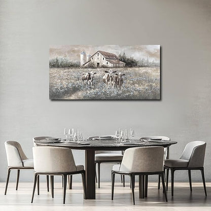 Cow Wall Printings Posters Animal Pictures Wall Art Black and White Wall Decorations for Dining Room Bedroom Office 24×48 Inch Nature Room Decor