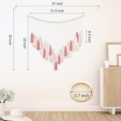 Luxbrand Large Macrame Wall Haning Boho Home Decor, Blush Pink Tassel Wall Decor Bohemian, Bedroom Living Room Girls Room Nursery Dorm Room Decoration Christmas Gift