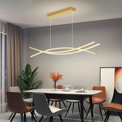 Modern Ceiling Chandelier Light, 47IN Gold Pendant Light Fixtures with Remote Control 3000k-6500K Adjustable Color Temperature, Aluminum Island Lighting Lamp for Dining Room, Living Room, Island