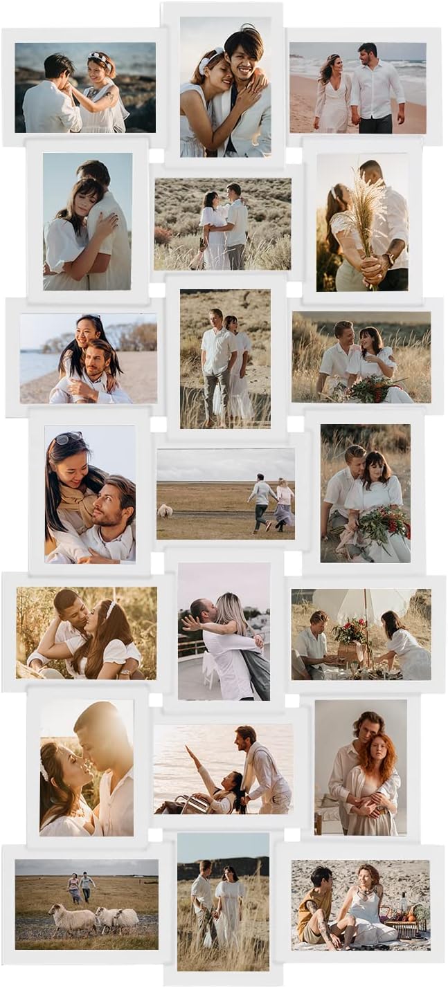 J.M.Deco Collage Picture Frames 21-Opening for Wall Decor, Reunion Friends Family Picture Frame Set, 4 x 6 Photo Frames Collage for Living Room Bedroom, Wedding Gift, White