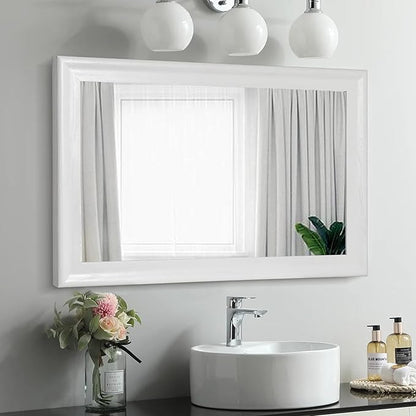 Tanmicoshomy White Bathroom Mirror 20x30 Inch, Wood Wall Mirrors with Tempered Glass for Bathroom Living Room Bedroom or Hallway