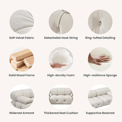104'' Modular Sectional Couch, L-Shaped Velvet Bubble Couch with Reversible Chaise Ottoman, Modern Cloud Sectional Couches for Living Room, Apartment (3 Seats, 1 Ottoman, Beige)