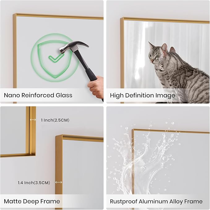 Anpark Wall Mirror 30" x 48" for Bathroom Modern Gold Deep Frame Mirror for Wall Decorative Horizontal or Vertical Wall Mounted Mirror for Bedroom Living Room Entryway Wall Decor