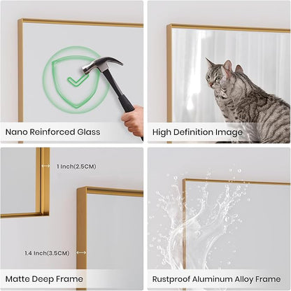 Anpark Wall Mirror 30" x 48" for Bathroom Modern Gold Deep Frame Mirror for Wall Decorative Horizontal or Vertical Wall Mounted Mirror for Bedroom Living Room Entryway Wall Decor