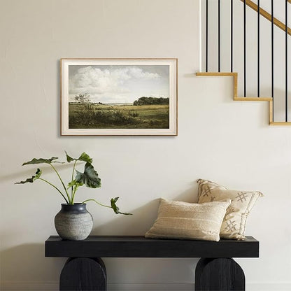 ASTRDECOR Framed Canvas Wall Decor for Bedroom, Vintage Nature Wall Art for Home Decor Aesthetic, Mountain Pictures Green Wall Decor Living Room, Meadow Oil Painting Landscape Wall Art Prints-16''x24''