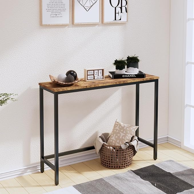 Timberer 39.4” Console Table, Hallway Entrance Table Sofa Table Behind Couch, for Living Room, Entryway, Easy Assembly, Accent Table, Rustic Brown