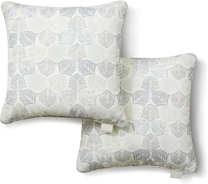 Martha Stewart Modern Banana Leaves Indoor Outdoor Decorative Pillow 2-Pack Set, UV Fade Resistant, Water Repellent, Printed Tropical Design, Warm Grey, 18"x18"
