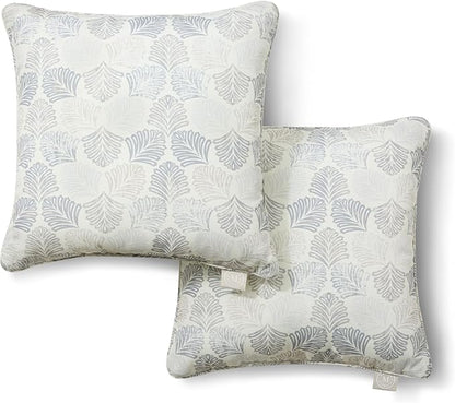 Martha Stewart Modern Banana Leaves Indoor Outdoor Decorative Pillow 2-Pack Set, UV Fade Resistant, Water Repellent, Printed Tropical Design, Warm Grey, 18"x18"