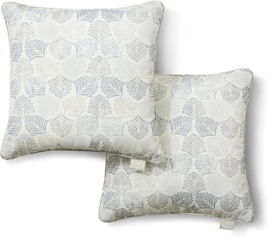 Martha Stewart Modern Banana Leaves Indoor Outdoor Decorative Pillow 2-Pack Set, UV Fade Resistant, Water Repellent, Printed Tropical Design, Warm Grey, 18"x18"