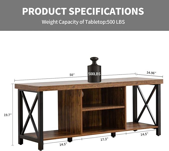 GAZHOME TV Stand for TV up to 55 Inches, TV Cabinet with Open Storage, TV Console Unit with Shelving for Living Room, Entertainment Room, Rustic Brown