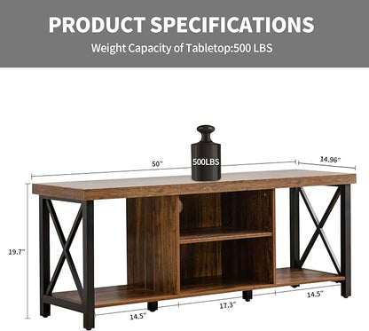 GAZHOME TV Stand for TV up to 55 Inches, TV Cabinet with Open Storage, TV Console Unit with Shelving for Living Room, Entertainment Room, Rustic Brown