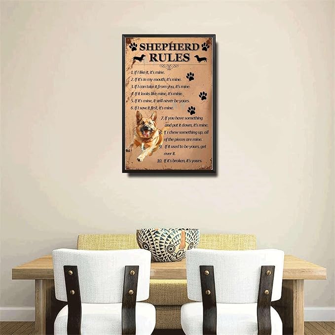 Metal Sign Tin Sign Vintage Wall Art Shepherd Rules Tin Sig for Club 12×16 Inches with Metal Frame