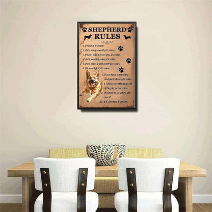 Metal Sign Tin Sign Vintage Wall Art Shepherd Rules Tin Sig for Club 12×16 Inches with Metal Frame