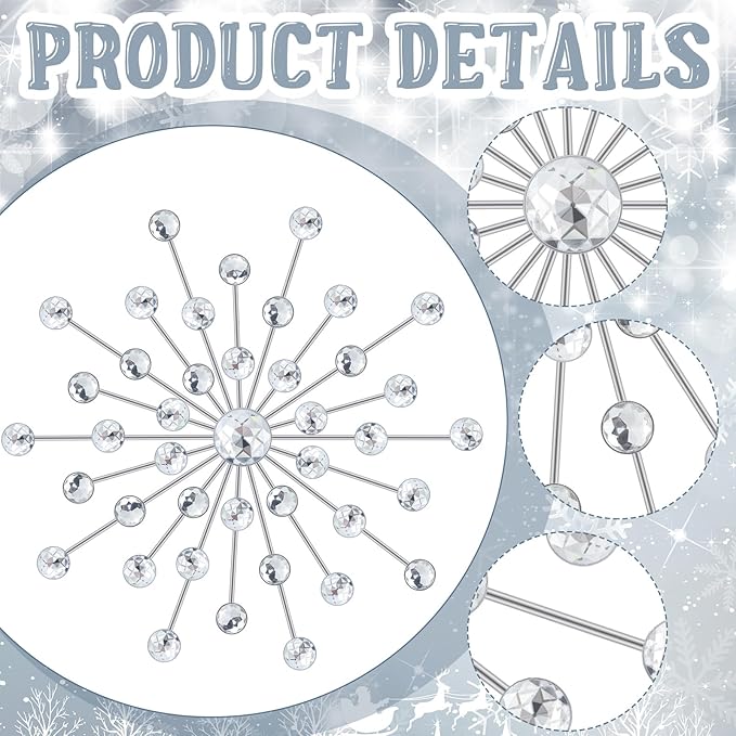 Barydat 6 Pcs Metal Starburst Wall Decor Bling Crystal Wall Art Rhinestone Sunburst Home Decoration No Punch Starburst Hanging Diamond Accents for Living Room Bedroom(25cm, 20cm, 15cm,Silver)