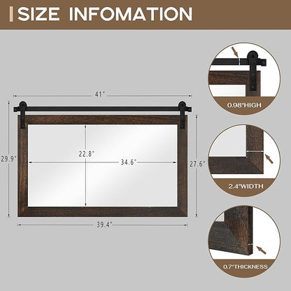 COGOOD Farmhouse Bathroom Mirror - 41" x 30" Rustic Barn Door Mirror for Living Room, Entryway, Bedroom, Vanity Wall Decor (Black Brown)