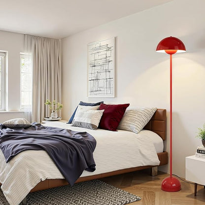 Coucrek Red Floor Lamp for Living Room, 66'' Tall Industrial Standing Lamp with Unique Reflecting Shade, Mid Century Modern Ambient Light for Bedroom Office Corner