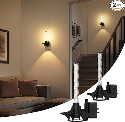 JandCase LED Night Light Plug into Wall, Dusk-to-Dawn Sensor, Slide Button Dimmer with 0-100LM Adjustable Brightness, 3000K Soft White Night Light for Bedroom, Bathroom, Stairway, Hallway, 2 Pack