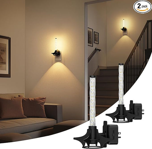JandCase LED Night Light Plug into Wall, Dusk-to-Dawn Sensor, Slide Button Dimmer with 0-100LM Adjustable Brightness, 3000K Soft White Night Light for Bedroom, Bathroom, Stairway, Hallway, 2 Pack