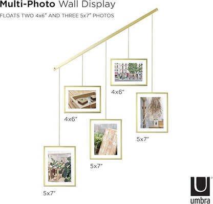 Umbra Exhibit Picture Frame Gallery Set, Adjustable Wall Collage Displays Five Photos (Two 4x6" and Three 5x7"), Set of 5, Gold