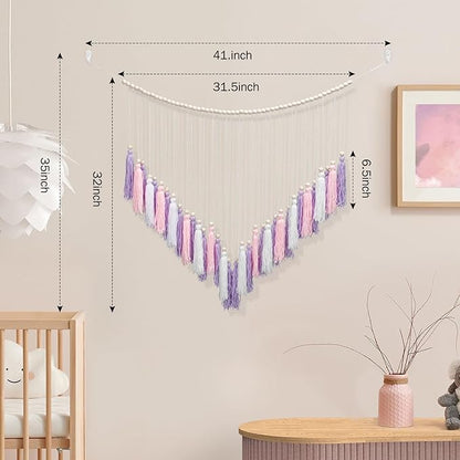 Luxbrand Pink & Purple Macrame Hanging Boho Wall décor, Large Tassel Wall Hanging with Wood Beads, Purple Wall Decor for Bedroom Living Room Girls Room Nursery, 41" W x 32" H