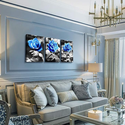 Lapremoly Wall Art For Bedroom Black And White Wall Decor For Living Room Kitchen Family Pictures Artwork Blue Rose Flowers Framed Canvas Paintings Ready To Hang Modern Office Home Decorations