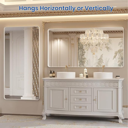 WEER White Bathroom Mirror 60X30 Inch, Rounded Rectangle White Metal Frame Mirror, Matte White Bathroom Vanity Mirror with Tempered Glass, Anti-Rust, Hangs Horizontally or Vertically