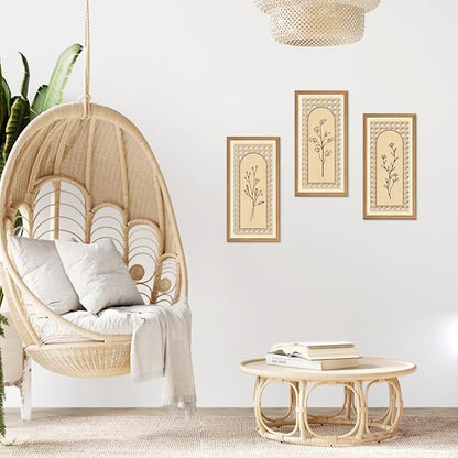 IARTTOP 3 Pcs Boho Arch Wood Wall Art 8x16 Inch Minimalist Hollow Rattan Botanical Floral Wall Decor Rustic Farmhouse Wooden Hanging Decor for Living Room Bedroom Office Home Decor