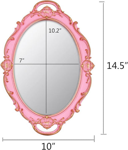 YCHMIR Vintage Small Mirror 14.5 x 10 inch Oval Pink Wall Mirror