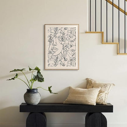 ASTRDECOR Abstract Framed Wall Art, Minimalist Boho Art Prints Women Portrait Line Art Wall Decor, Mid Century Wall Prints, Boho Wall Art Canvas, Neutral Black Beige Bedroom Decor - 12''x16''