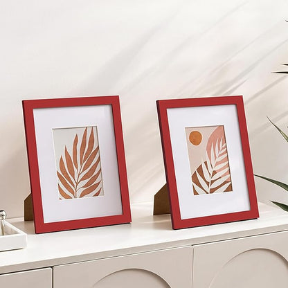 eletecpro 8x10 Picture Frames Set of 10, Picture Frame Collage Wall Decor Display 5x7 Photo With Mat or 8x10 without Mat, Home Decor Gallery Frame for Table Top or Wall Mounting, Red