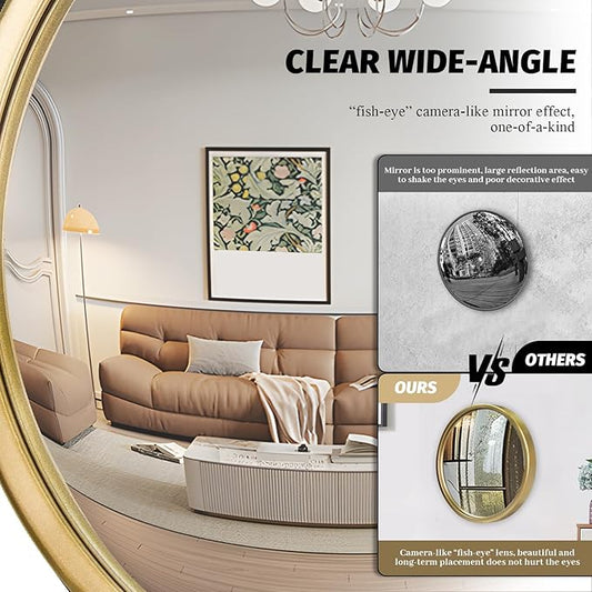 12" Gold Round Convex Mirror, Small Circle Wall Mirror with Thick Metal Framed, Round Decorative Wall Mirrors for Bathroom, Vanity