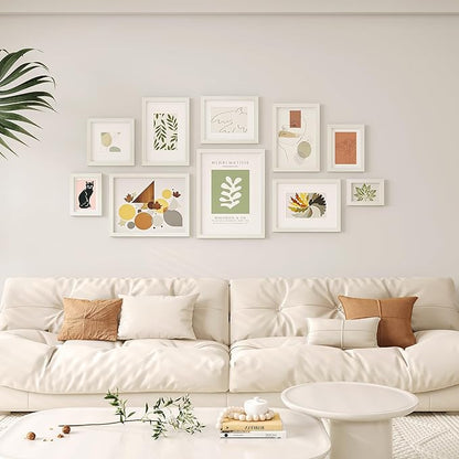 Egofine 8x8 Picture Frames Made of Solid Wood with Plexiglass, Display Pictures 4x4/6x6 with Mat or 8x8 Without Mat Set of 4 for Tabletop and Wall Mounting, Beige