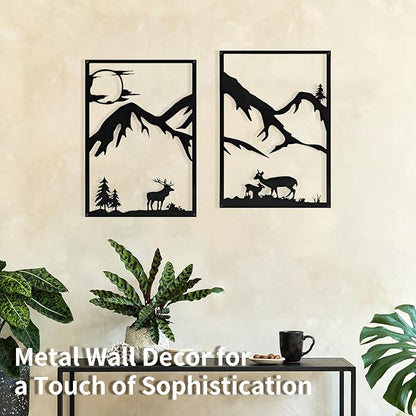 LONGKING 4 Pack Metal Wall Art, Mountain Iron Wall Sculpture, Art Wall Décor for Office, Dining Room, Living Room, Bedroom (Black, 17 x 12 in)