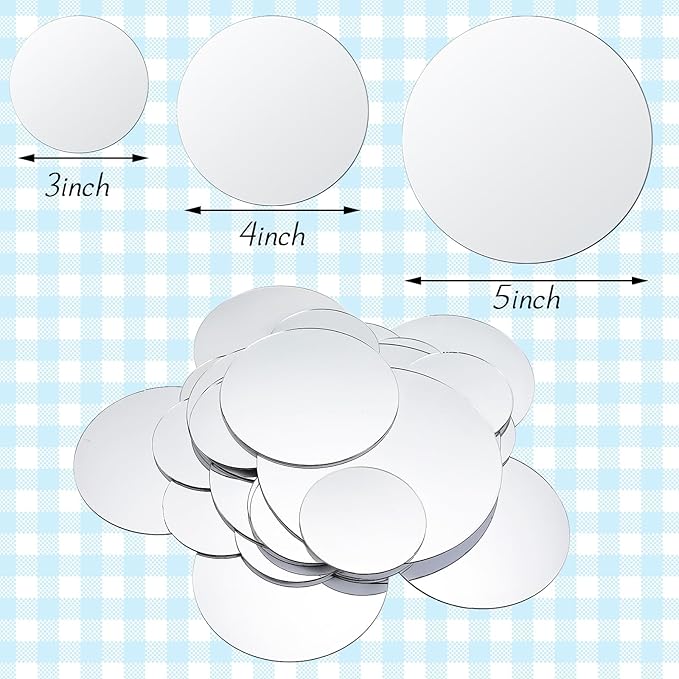 Jetec 40 Pieces Mini Size Round Mirror Small Round Mirror Adhesive Tiles Home Decoration for Crafts and DIY Projects Supplies(3 Inch, 4 Inch, 5 Inch)