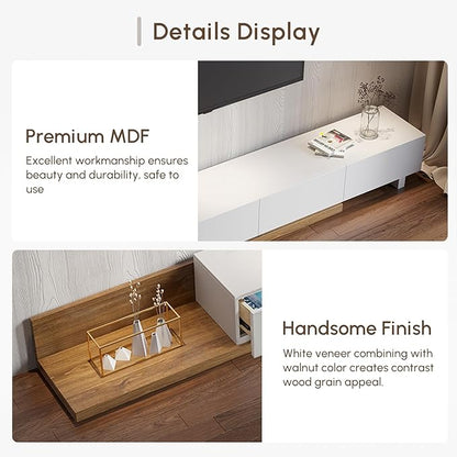 homary Wood Extendable TV Stand Rectangle Entertainment Center with Shelves & Drawers White & Walnut Media Console for Living Room Bedroom