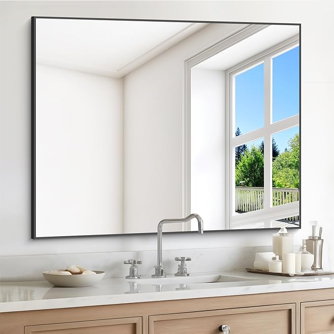 DESBING Black Bathroom Mirror for Wall, 30x36 Inch Rectangle Mirrors with Metal Frame, Modern Vanity Wall Mirror Decor for Entryway Hangs, Bathroom Living Room Horizontal or Vertical