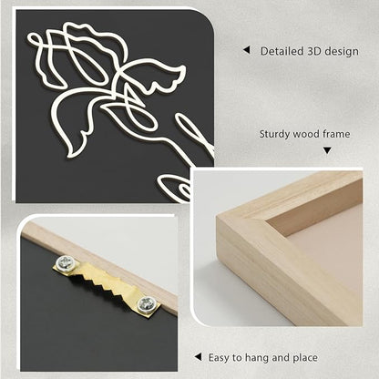 VIYYIEA Wooden 3d Floral Bathroom Wall Decor, Ready-to-Hang Framed Wall Art For Living Room, Bedroom and Office, Boho Botanical Farmhouse Decoration, Lightweight but Valuable Gift (7x16 In, set of 2)