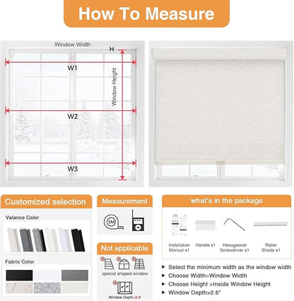 AOSKY No Drill Cordless Blackout Roller Shades with Valance,Customize Blinds for Indoor Windows,Room Darkening Window Shades Pull Down with Free-Stop Spring System, UV Protection for Home Linen Cream