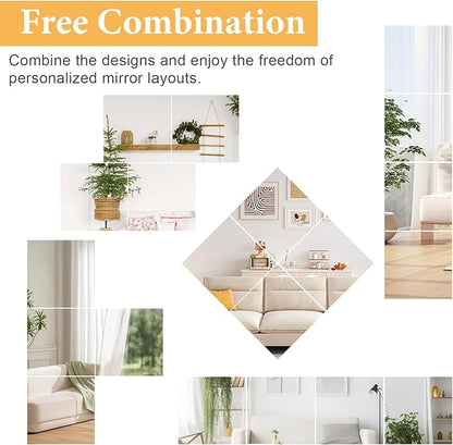 18x18 in Acrylic Mirror Sheet for Wall, 2.5mm Thick Unbreakable Non Glass Body Mirror Tile Self Adhesive Mirror Stickers Rectangular Wall Mirror for Bathroom Bedroom Home Gym Door Decor