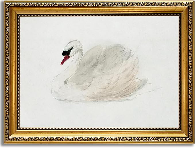 YD&YZY Gold Framed Vintage Wall Art Classic Swan Canvas White Swan Wall Decor Rustic Farmhouse Watercolor Retro Art Painting Picture Print Artwork for Bedroom Bathroom Office 12x16 inch Framed