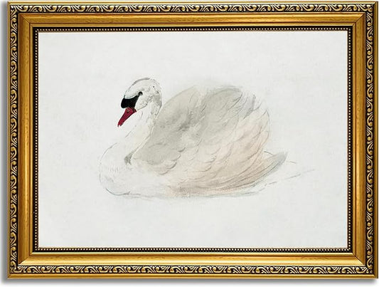 YD&YZY Gold Framed Vintage Wall Art Classic Swan Canvas White Swan Wall Decor Rustic Farmhouse Watercolor Retro Art Painting Picture Print Artwork for Bedroom Bathroom Office 12x16 inch Framed