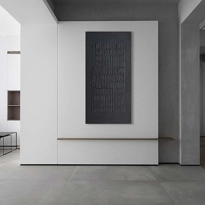 NANKAI Art Hand-Painted Black Thick Texture Abstract Art Oil Painting Contemporary Minimalist Style Art Living Room Office Corridor Wall Decoration Oil Painting 24x48 inches