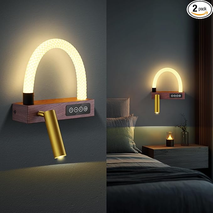 FRIDEKO HOME Wall Sconces for Bedroom, Modern Light Fixtures with 350° Rotation & 3-Color Adjustable Light, Dragon Weave Texture Bedroom Bedside Reading lamp for Bedroom, Study