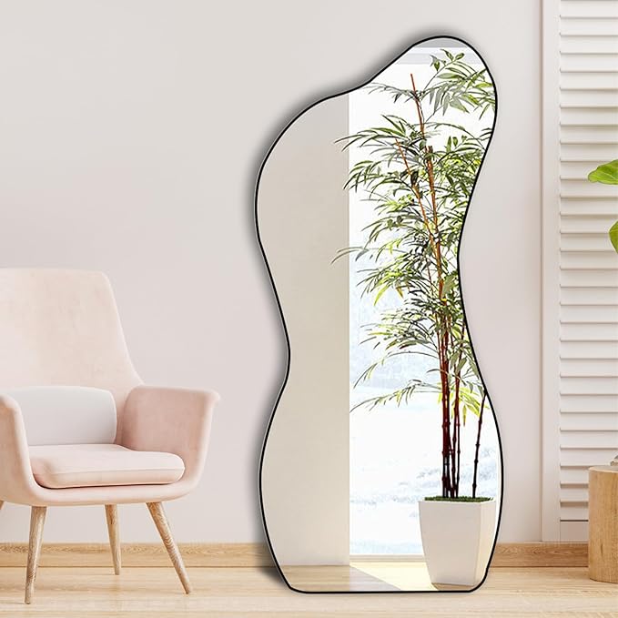 POZINO Irregular Wall Mirror, 47.2"x22" Asymmetrical Mirror, Modern Odd Shaped Frameless Decorative Mirror for Living Room Bedroom Entryway Hallway, Horizontal or Vertical Hanging