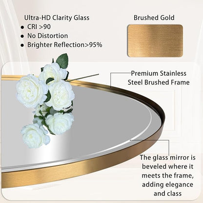 POZINO Oval Beveled Mirror, 28"x48" Brushed Gold Bath Mirror with Stainless Steel Frame, Modern Vanity Wall Mirrors for Living Room Bedroom Hallway Entryway, Hangs Vertically or Horizontally