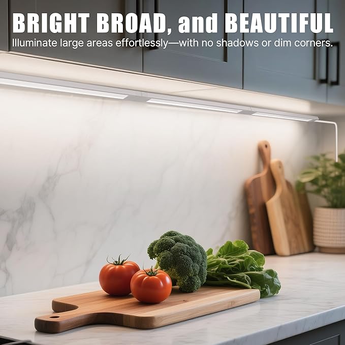 6 Pcs 14inch Plug in Under Cabinet Lighting for Kitchen, 6500k Bright White Linkable LED Under Counter Wired Lights for Shelf/Bookshelf/Workbench/Over Sink
