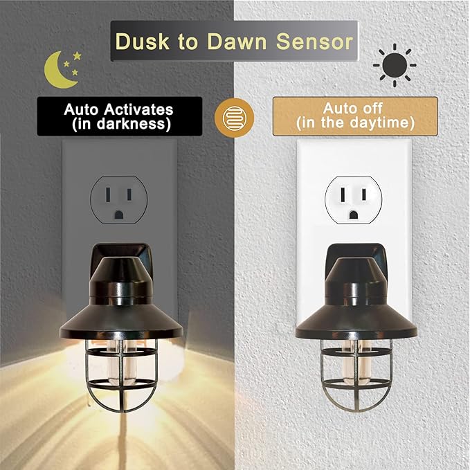 Night Lights Plug into Wall: ETL Night Lights 6 Pack with Dusk to Dawn - Vintage Rustick Farmhouse Night Light 2700K for Kitchen, Hallway, Bedroom, Bathroom Decor