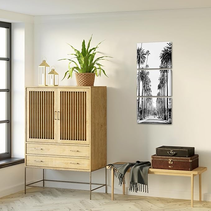 LevvArts Los Angeles Street Picture Canvas Prints Black and White Palm Trees Photography Wall Art Modern Bathroom Bedroom Decor